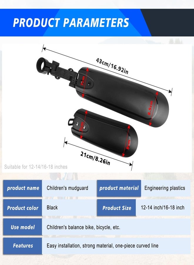 Oumers Kid's Portable Bicycle Fenders for 12/14In and 16/18In Wheels,Adjustable Bicycle Mudguard Easy Install Cycling Mudguard Children's Bike Fenders Sturdy Front and Rear Mud Guard - Image 2