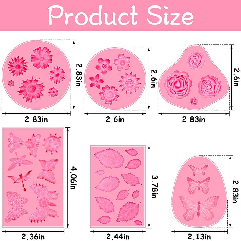 Jubilant Silicone Non-Stick Fondant Molds Mini Flower Butterfly Rose Theme Clay Molds For Cake Decoration (Size: Medium)(Color: Pink), 10.2 x 6.2 x 1.3 Centimeters - Image 2