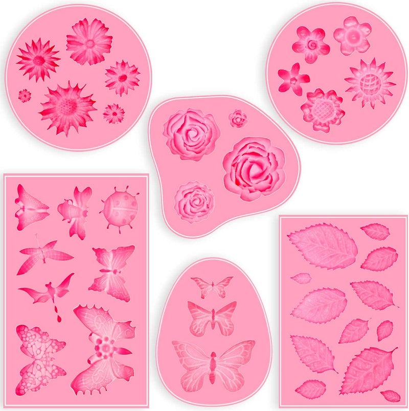 Jubilant Silicone Non-Stick Fondant Molds Mini Flower Butterfly Rose Theme Clay Molds For Cake Decoration (Size: Medium)(Color: Pink), 10.2 x 6.2 x 1.3 Centimeters - Image 1