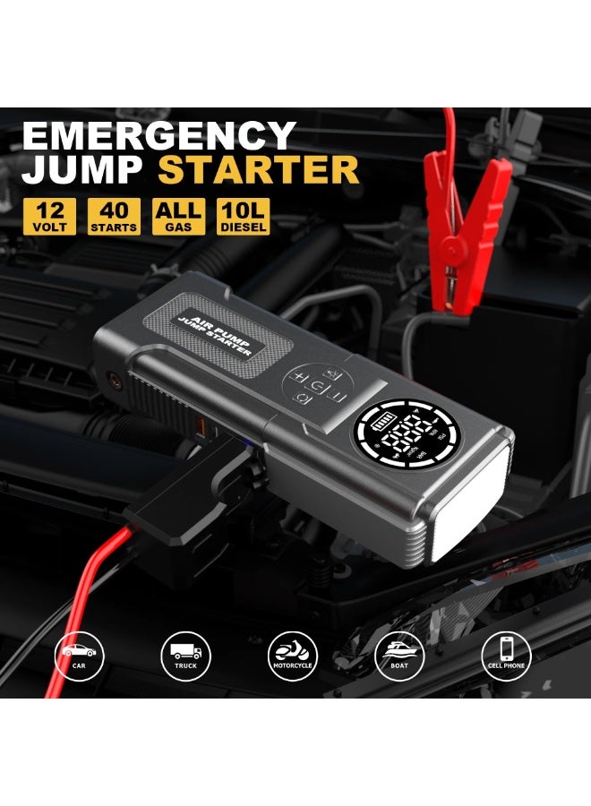 الحلم هذا الجهاز اللاسلكي المحمول لتشغيل طوارئ السيارات، يعمل ببطارية، وهو منفاخ إطارات، وضاغط هواء، وينفخ الإطارات بسهولة. كما أنه مزود بشاشة LED، ومصباح يدوي، وبنك طاقة، وسعة تخزين كبيرة. - Image 4