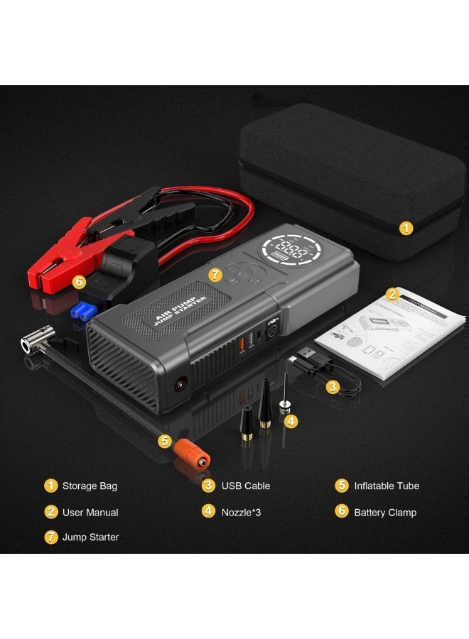 الحلم هذا الجهاز اللاسلكي المحمول لتشغيل طوارئ السيارات، يعمل ببطارية، وهو منفاخ إطارات، وضاغط هواء، وينفخ الإطارات بسهولة. كما أنه مزود بشاشة LED، ومصباح يدوي، وبنك طاقة، وسعة تخزين كبيرة. - Image 3