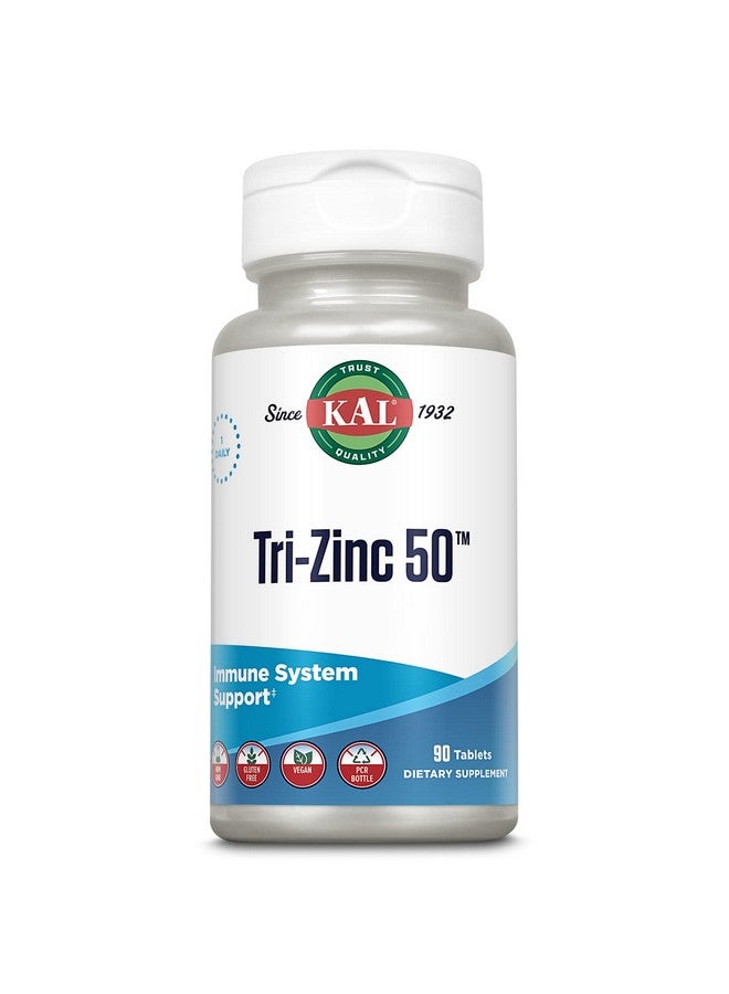 KAL Tri Zinc 50mg w/Zinc Citrate, Zinc Amino Acid Chelate and Zinc Picolinate, Healthy Metabolism and Immune Support Supplement, Vegan, Gluten Free, Non-GMO, 60-Day Guarantee, 90 Servings, 90 Tablets - Image 1