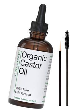 Organys Organic Castor Oil 2oz, For Longer Fuller Thicker Looking Hair Eyelashes & Eyebrows Enhances The Appearance Of Natural Lash & Brow Growth. Serum Comes With Eyeliner & Mascara Brushes