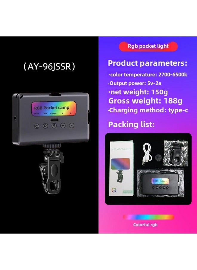 Generic Direct Supply RGB Full Color Fill Light Mini Portable Led Pocket Light Outdoor Professional Shooting Gourmet Soft Light-Light Source Color: (Rgb Colorful + Powerful Clip + Charging Model)  - Image 1
