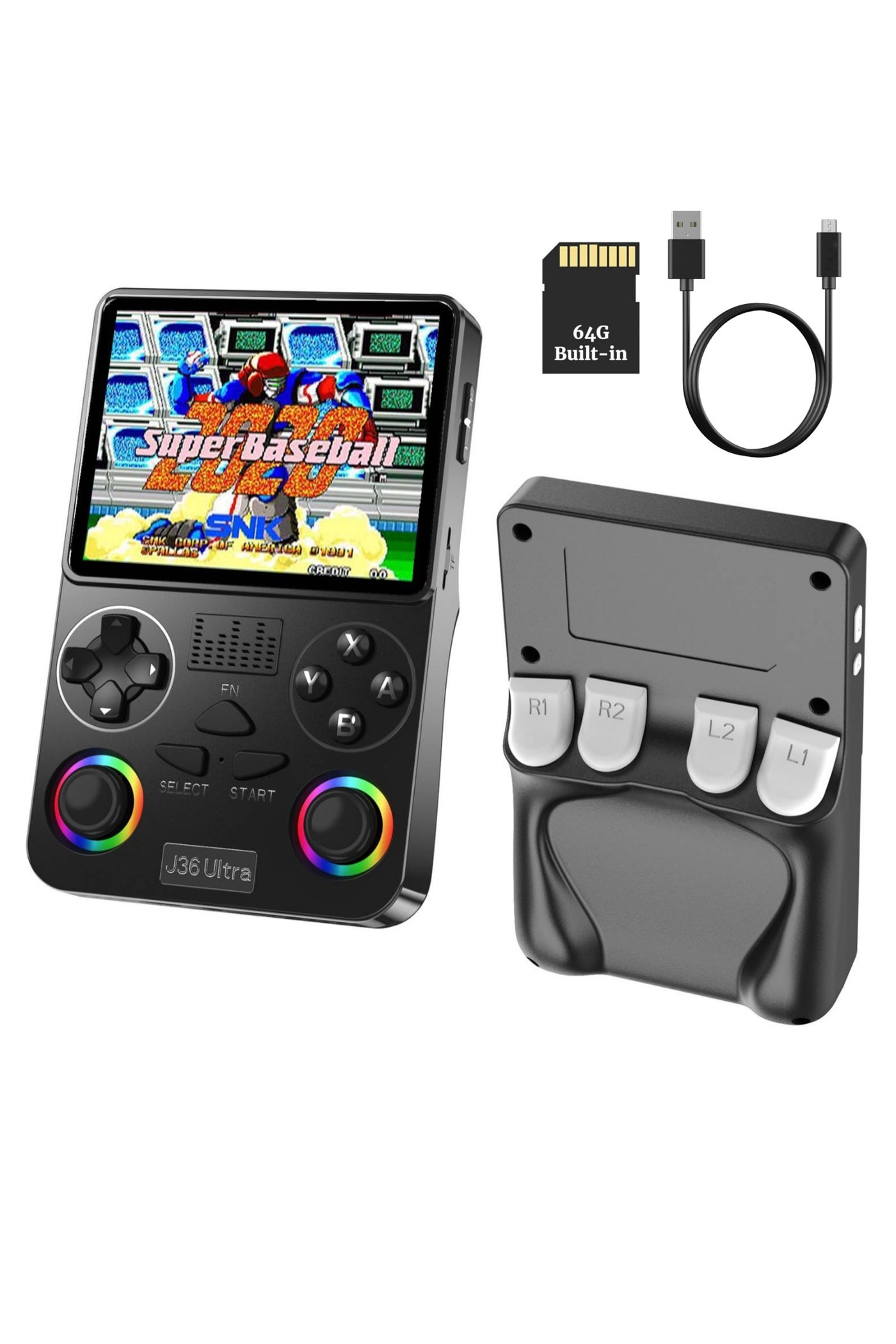 J36 Ultra Game Console 3.5 Inch Portable Retro Game Console Built-in 20000+ Games With 64GB Memory Card Video Games Console 20+ Supported Simulator Platform 3000mAh Battery IPS Screen Toys And Games For Kids And Adults Black