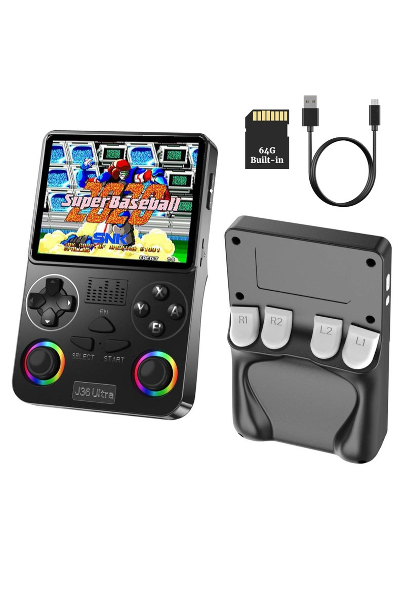 DIGI CORE J36 Ultra Game Console 3.5 Inch Portable Retro Game Console Built-in 20000+ Games With 64GB Memory Card Video Games Console 20+ Supported Simulator Platform 3000mAh Battery IPS Screen Toys And Games For Kids And Adults Black - Image 1