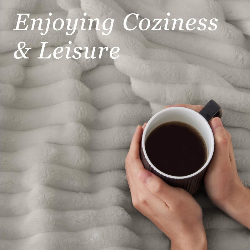 Bedelite King Size Blanket For Bed  300Gsm Soft & Warm Fleece Blanket  Decorative And Giftable Striped Light Grey Blankets For Women  Men  108""X90"" - Image 5