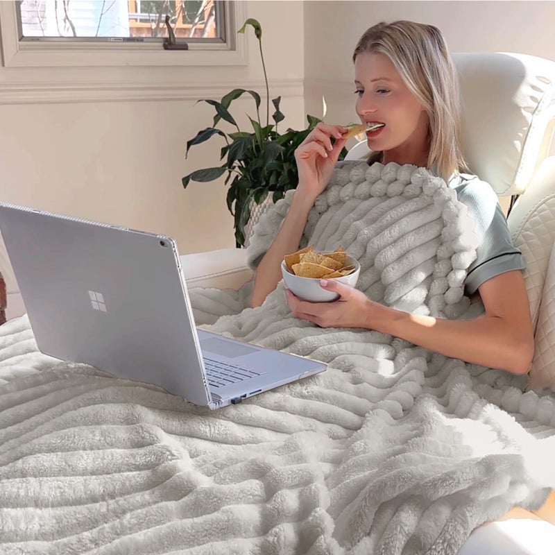 Bedelite King Size Blanket For Bed  300Gsm Soft & Warm Fleece Blanket  Decorative And Giftable Striped Light Grey Blankets For Women  Men  108""X90"" - Image 3