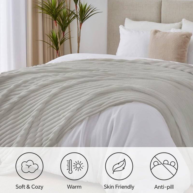 Bedelite King Size Blanket For Bed  300Gsm Soft & Warm Fleece Blanket  Decorative And Giftable Striped Light Grey Blankets For Women  Men  108""X90"" - Image 2