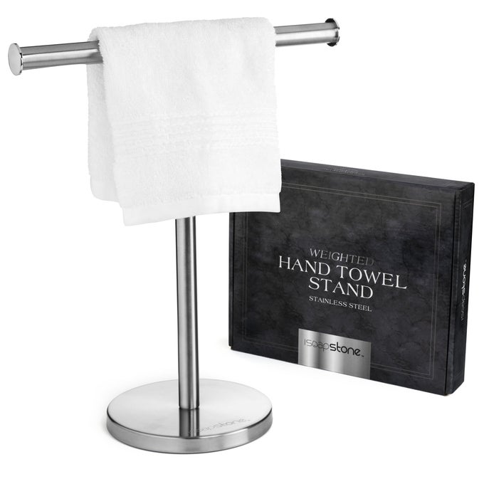 LUXURY HAND TOWEL HOLDER STAND WITH HEAVY BASE SUS 304 STAINLESS STEEL TOWEL RACK TSHAPE FREESTANDING TOWEL STAND FOR BATHROOM VANITY OR KITCHEN COUNTERTOP WATERPROOF COUNTER ORGANIZER