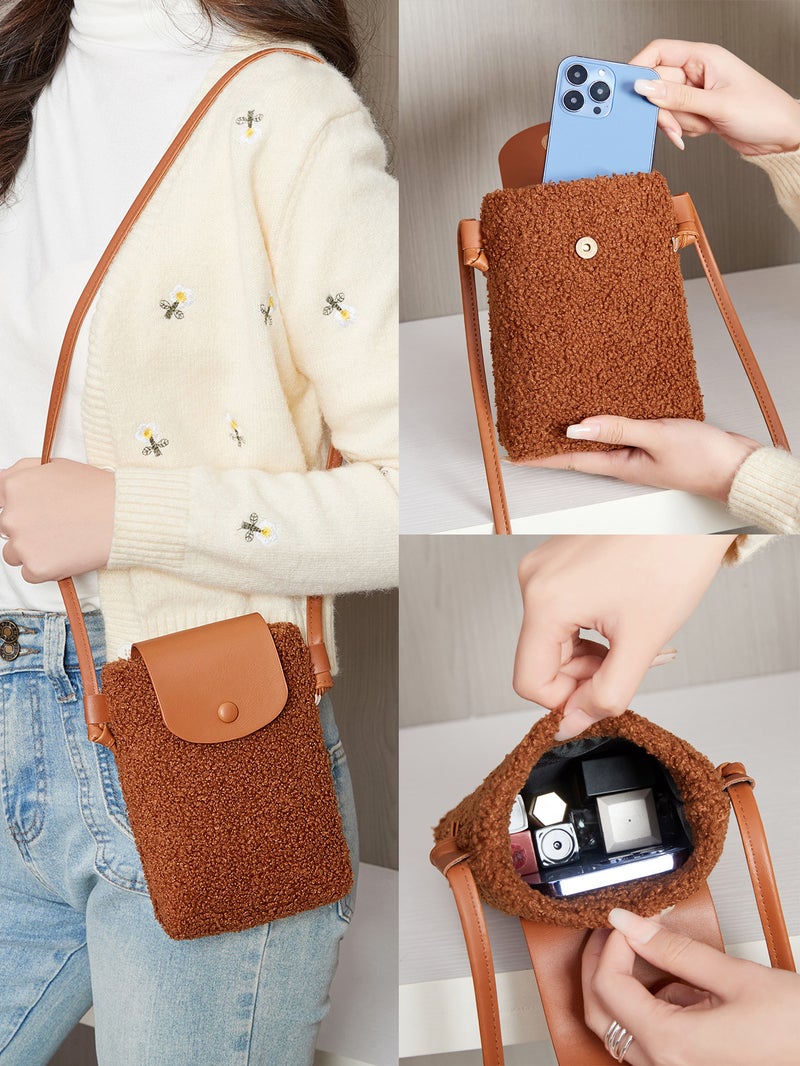 Cute Retro Plush Mobile Phone Bag Fashion Flip Crossbody Bag Casual Versatile Women'S Shoulder Bag - Image 2