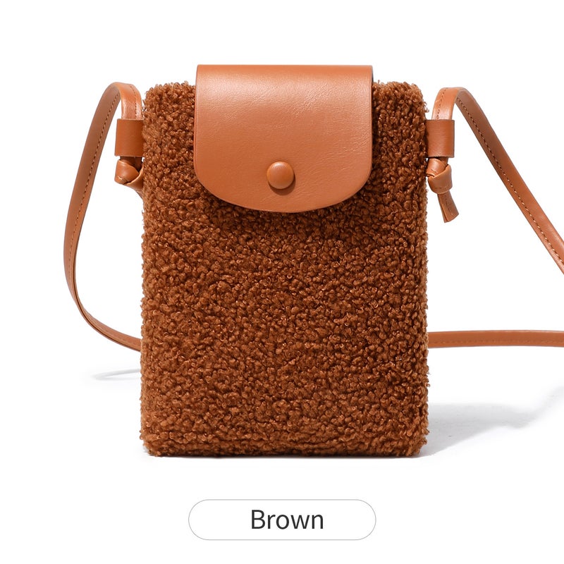 Cute Retro Plush Mobile Phone Bag Fashion Flip Crossbody Bag Casual Versatile Women'S Shoulder Bag - Image 1