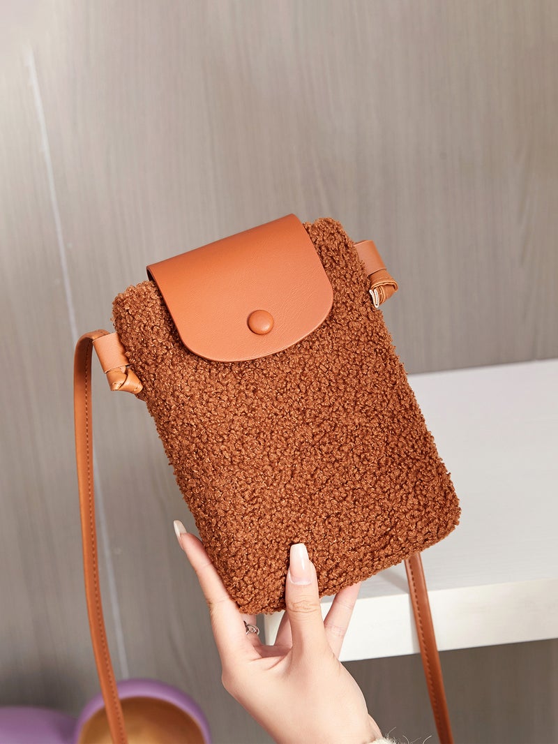 Cute Retro Plush Mobile Phone Bag Fashion Flip Crossbody Bag Casual Versatile Women'S Shoulder Bag - Image 3
