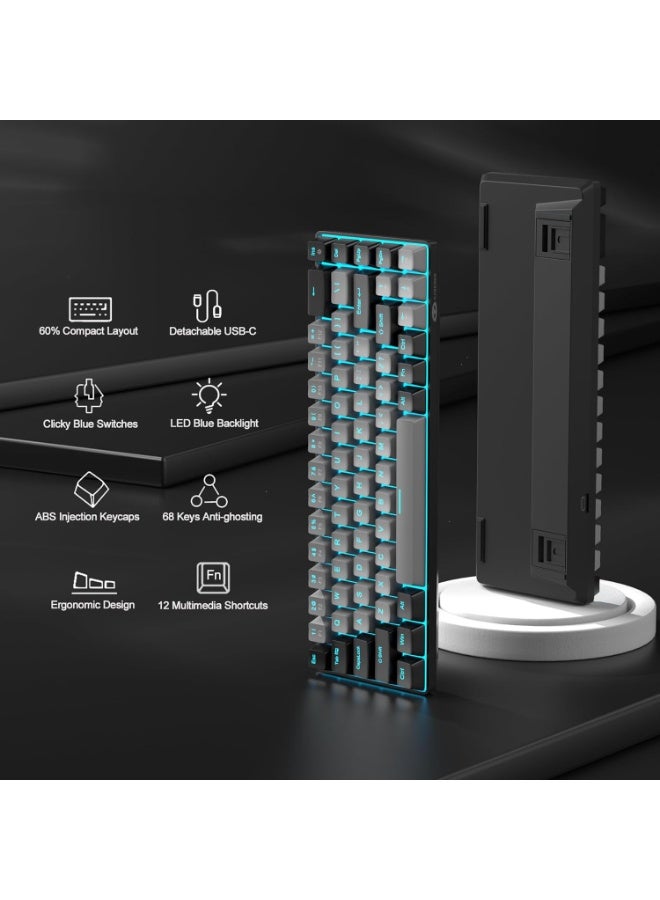 MageGee Portable 60% Mechanical Gaming Keyboard, MK-Box LED Backlit Compact 68 Keys Mini Wired Office Keyboard with Blue Switch for Windows Laptop PC Mac - Grey/Black - Image 2