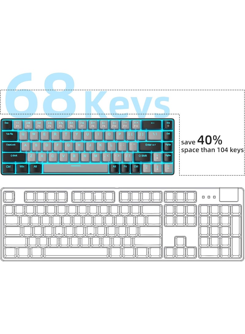 MageGee Portable 60% Mechanical Gaming Keyboard, MK-Box LED Backlit Compact 68 Keys Mini Wired Office Keyboard with Blue Switch for Windows Laptop PC Mac - Grey/Black - Image 3