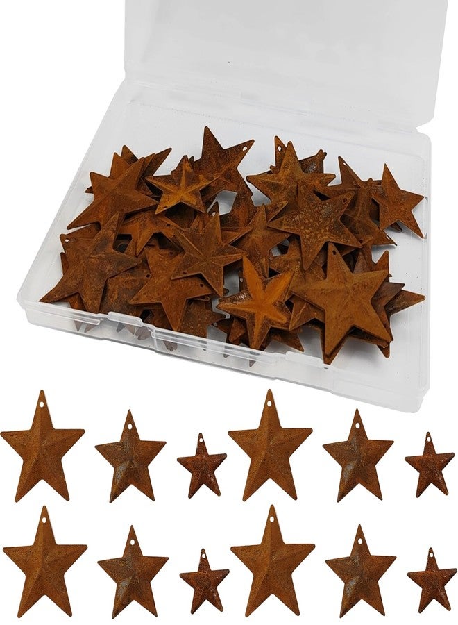 YOOHUA 66PCS 3 Sizes Metal Rusty Barn Star 1 Inch 1.5 Inch 2 Inch Mini Hanging Star Antique Primitives Rustic Country Tin Steel Stars Accents for DIY Crafts Vintage Farmhouse Home Door Wall Decor - Image 1