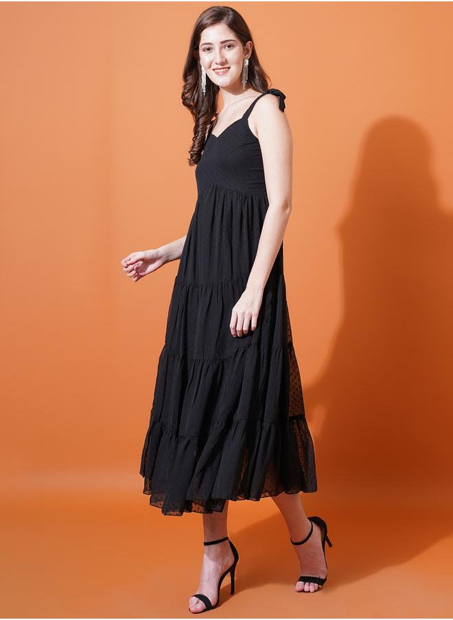 U&F - Dobby Sweetheart Neck Tiered Midi Dress by Styli - Image 1