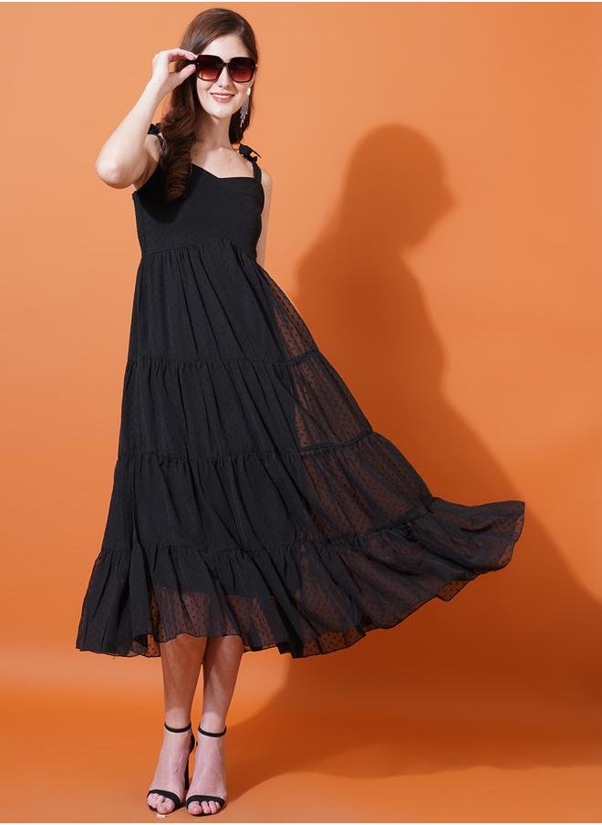 U&F - Dobby Sweetheart Neck Tiered Midi Dress by Styli - Image 1