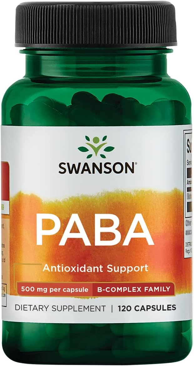 Swanson PABA  Powerful B Complex Supporting Red Blood Cell Formation  Folic Acid Component Aiding Supply Oxygen to Cells and Skin Health Support  120 Capsules 500mg Each - Image 1