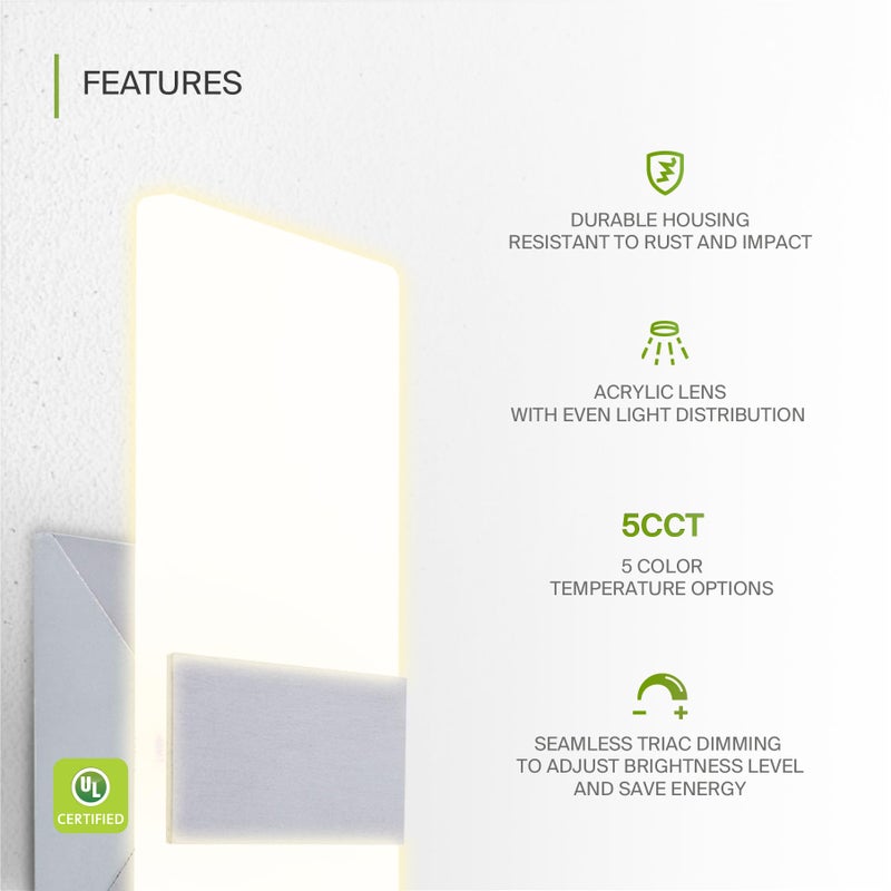 ASD LED Indoor Wall Mount Light Fixture - 12 Inch 12W Modern Interior Brushed Nickel Dimmable Wall Sconce Light - UL 2700K-5000K Adjustable - Hallway, Bedroom LED Wall Lights - Image 3