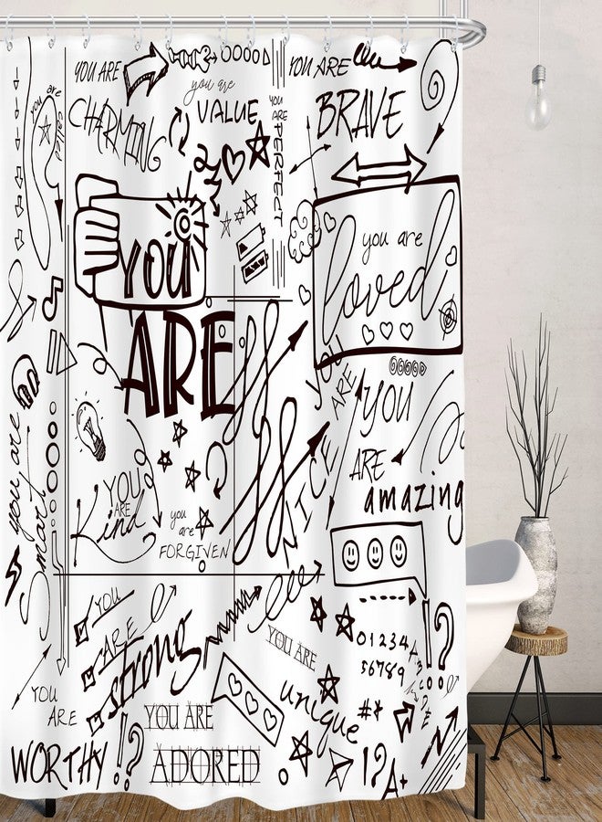 AMBZEK Teen Shower Curtain for Kids Funny Quotes 60Wx72L Inch Boys Girls Black White Shower Curtain Set for Bathroom Inspirational You are Neutral Abstract Accessories Fabric Bath Decor 12 Pack Hooks - Image 1