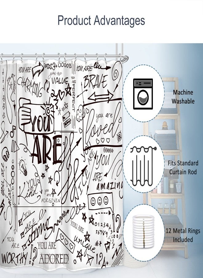 AMBZEK Teen Shower Curtain for Kids Funny Quotes 60Wx72L Inch Boys Girls Black White Shower Curtain Set for Bathroom Inspirational You are Neutral Abstract Accessories Fabric Bath Decor 12 Pack Hooks - Image 3