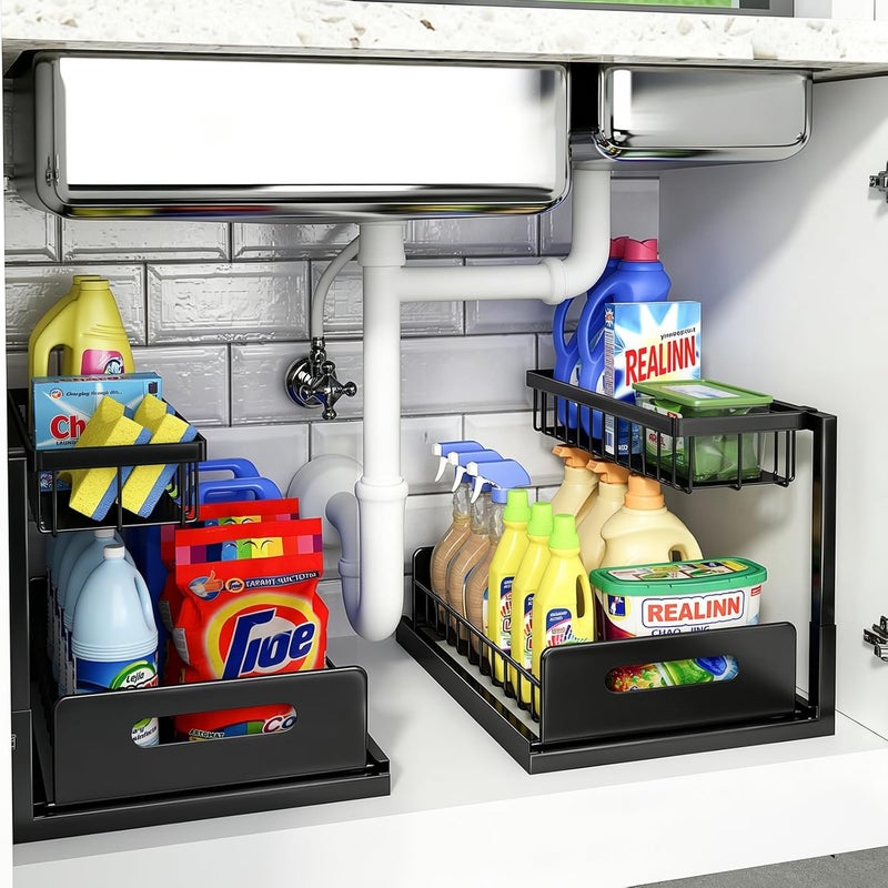 REALINN Cross-location transit friendly build Under Sink Organizer and Storage, 2 Pack Pull Out Cabinet Organizer Slide Out Sink Shelf Cabinet Storage Shelves, Under Sink Storage for Kitchen Bathroom Cabinet Multi-color available build - Image 1