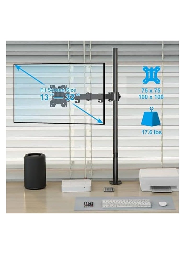 Monitor Mount, Single Monitor Arm for 13-32 Inch Computer Screen, Up to 17.6lbs, Height Adjustable Desk Mount with Tilt, Swivel, Rotation, Clamp/Grommet Base