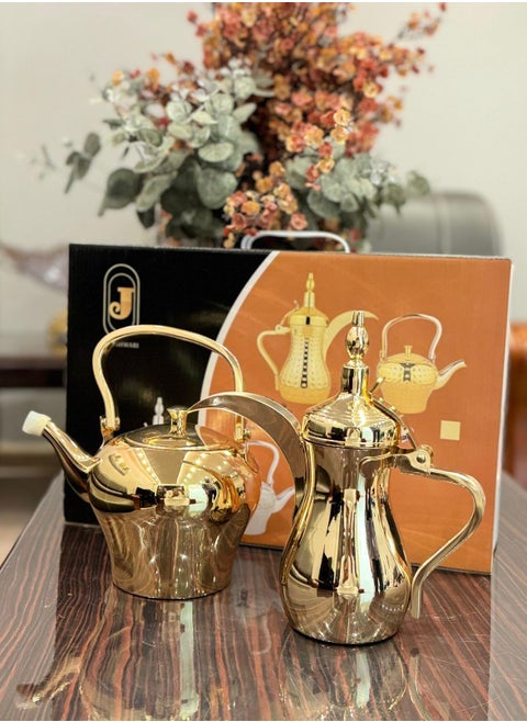طقم دلة وابريق ذهبي سادة صغير