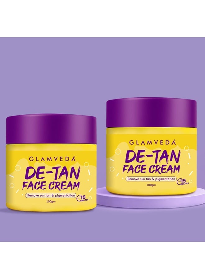 Glamveda De-Tan Face Cream Mask for Glowing Skin 100 gm (Pack of 2) | Tan Removal, Blackheads & Pigmentation Reduction | Mask for Instant Brightening | Cream with Kojic Acid Face Pack | All Skin Type - Image 1