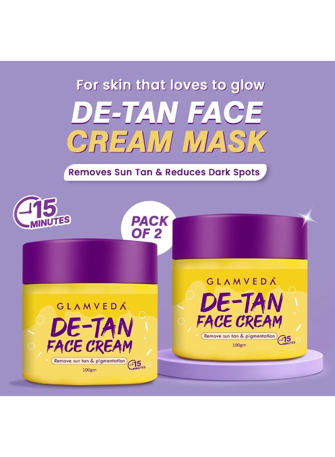 Glamveda De-Tan Face Cream Mask for Glowing Skin 100 gm (Pack of 2) | Tan Removal, Blackheads & Pigmentation Reduction | Mask for Instant Brightening | Cream with Kojic Acid Face Pack | All Skin Type - Image 2
