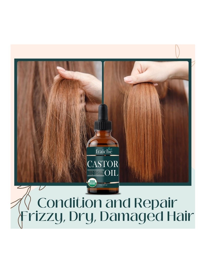Live Fraiche - Organic Castor Oil for Face Glass Bottle 2oz + FREE Mascara Tube Lash Growth Serum - USDA 100% Pure Cold Pressed Unrefined Hair Growth Oil for Eyelashes - Image 1