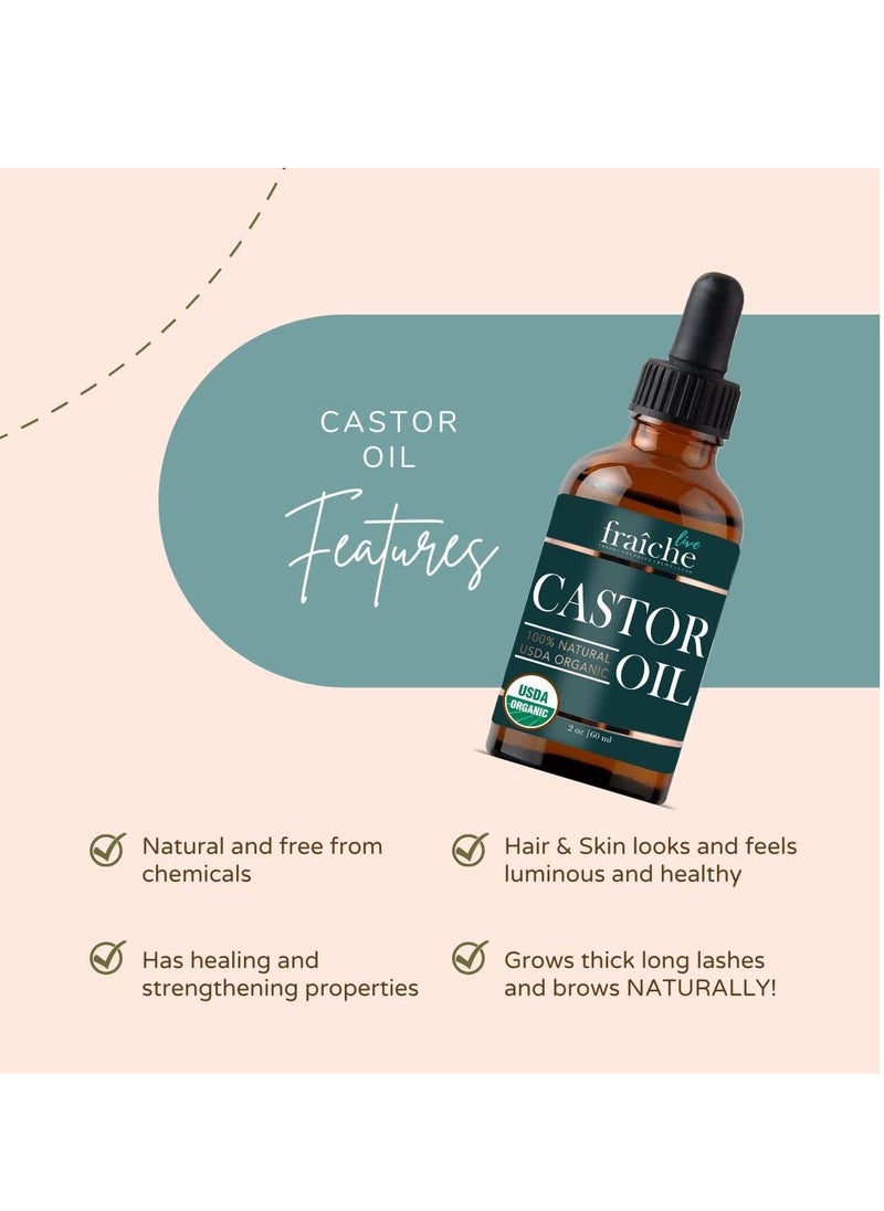 Live Fraiche - Organic Castor Oil for Face Glass Bottle 2oz + FREE Mascara Tube Lash Growth Serum - USDA 100% Pure Cold Pressed Unrefined Hair Growth Oil for Eyelashes - Image 1