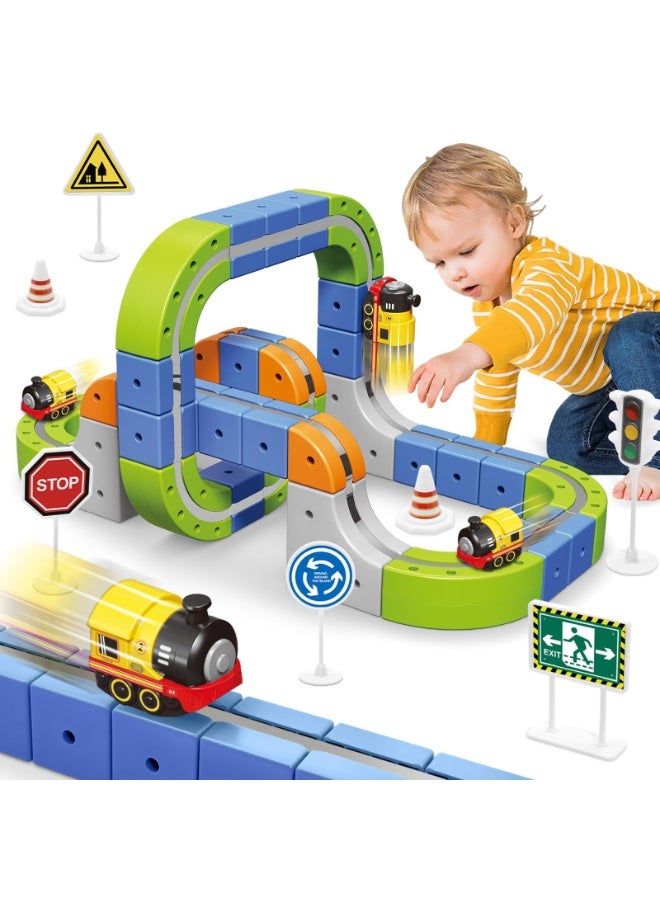 Magnetic Track Car Toys, Flexible Race Car Track Sets for Toddlers with Electric Train, Traffic Signs, Kids Train Set Toys for 3 4 5 6 7 8 Year Old Boys Girls Birthday Party Gift - Image 3
