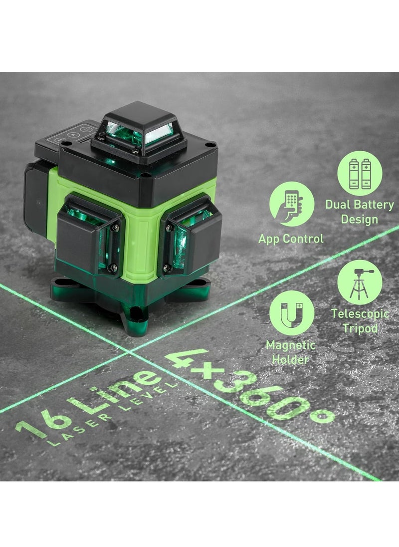 Generic - 16 Lines 4D Laser Level Horizontal Vertical Line Laser with Tripod, 2400 mAh Battery x 2, with Telescopic Tripod for Laying Floor Tiles, Installation Dividers - Image 1