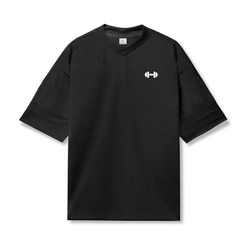 Men''s loose fitness short-sleeved T-shirt quick-drying mesh breathable summer top sports half-sleeve bottoming shirt - Image 4