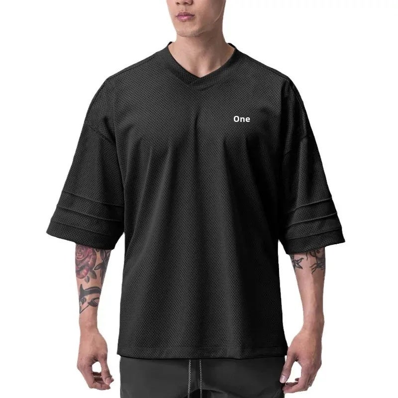 Men''s loose fitness short-sleeved T-shirt quick-drying mesh breathable summer top sports half-sleeve bottoming shirt - Image 2