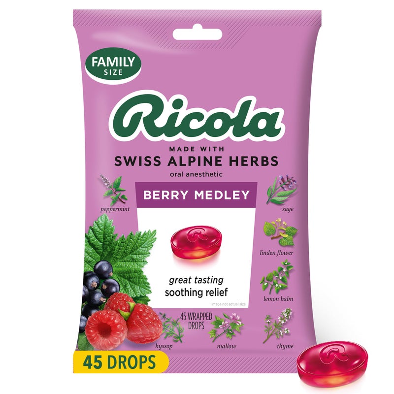 Ricola Berry Medley Throat Drops, 45 Count, Delicious Throat Relief & Care, Oral Anesthetic, Naturally Flavored - Image 1