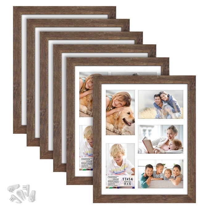 11X14 COLLAGE PICTURE FRAMES WMAT FOR 54X6 PHOTOS RUSTIC BROWN 6 PACK TRADITIONAL WOODLIKE PHOTO FRAMES FOR ANY DCOR STYLE RICHLAND COLLECTION