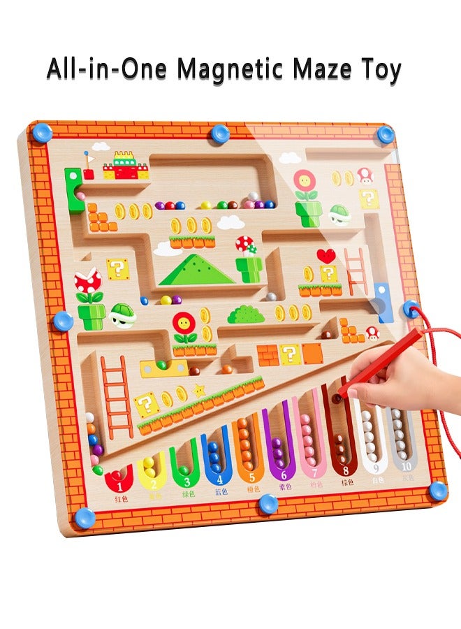 لعبة متاهة الخرز المغناطيسي مونتيسوري للأطفال - عداد خشبي بالأرقام والألوان للتعلّم المبكر للرياضيات، التعرف على الألوان والعد - هدية تعليمية للأطفال الصغار - Image 1
