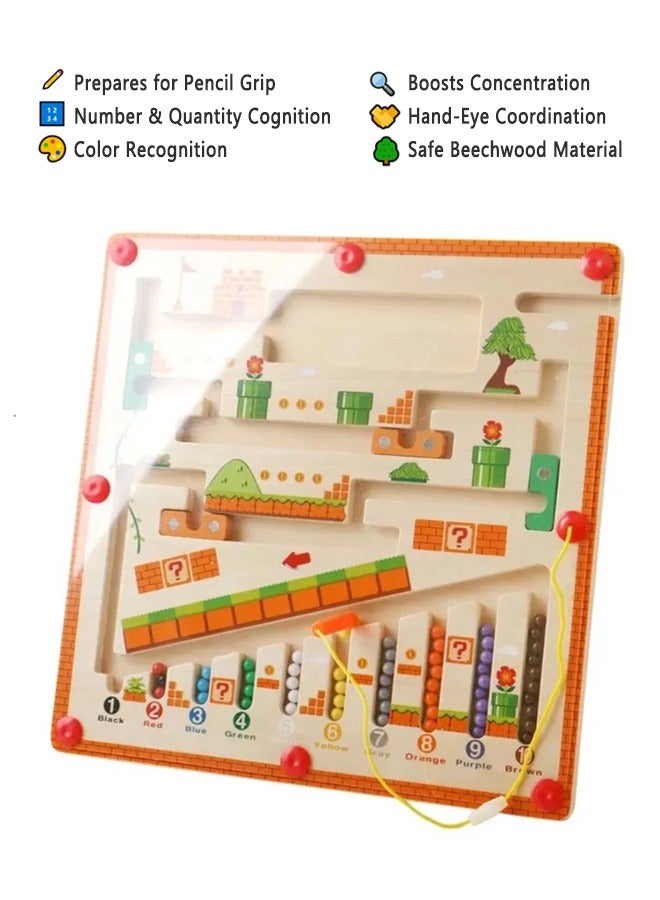 لعبة متاهة الخرز المغناطيسي مونتيسوري للأطفال - عداد خشبي بالأرقام والألوان للتعلّم المبكر للرياضيات، التعرف على الألوان والعد - هدية تعليمية للأطفال الصغار - Image 3