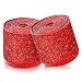 Dilunave 2 Rolls 20 Yards Christmas Ribbon Metallic Glitter Ribbon Wired Edge Decorative Fabric Ribbons for Party Wrapping Home Decorations Wedding Birthday DIY Crafts 25 Inch Red - Image 2