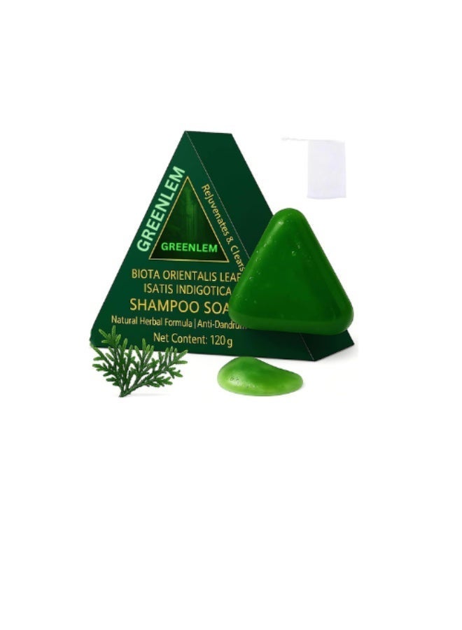 Greenlem Natural Herbal Anti-Hair Loss Shampoo Soap, Green Triangle, Scalp Care and Hair Root Strengthening - Image 1