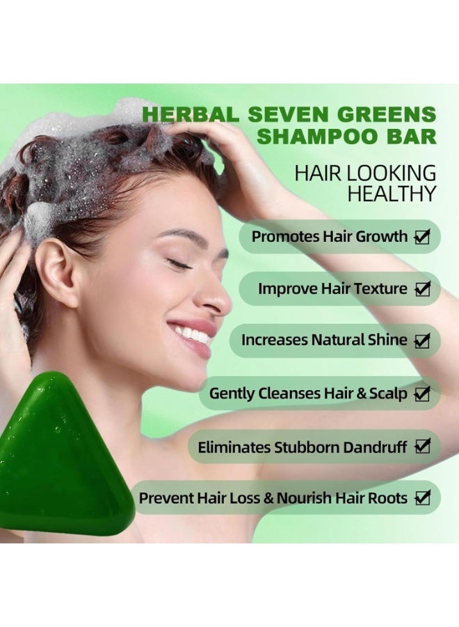 Greenlem Natural Herbal Anti-Hair Loss Shampoo Soap, Green Triangle, Scalp Care and Hair Root Strengthening - Image 2
