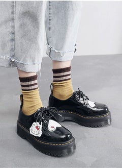 Loquat Genuine Leather Low Cut British Fashion Student Muffin Sole Leather Shoes Black  - Image 1