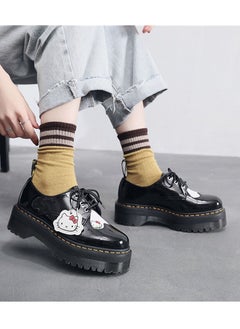 Loquat Genuine Leather Low Cut British Fashion Student Muffin Sole Leather Shoes Black  - Image 2
