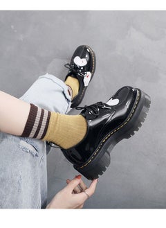 Loquat Genuine Leather Low Cut British Fashion Student Muffin Sole Leather Shoes Black  - Image 3