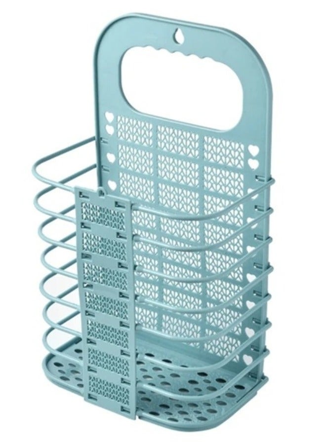 سلة غسيل معلق قابلة للطي مع سلة تخزين بمقبض بلاستيكية لتنظيم ملابس المنزل - ازرق - Image 1