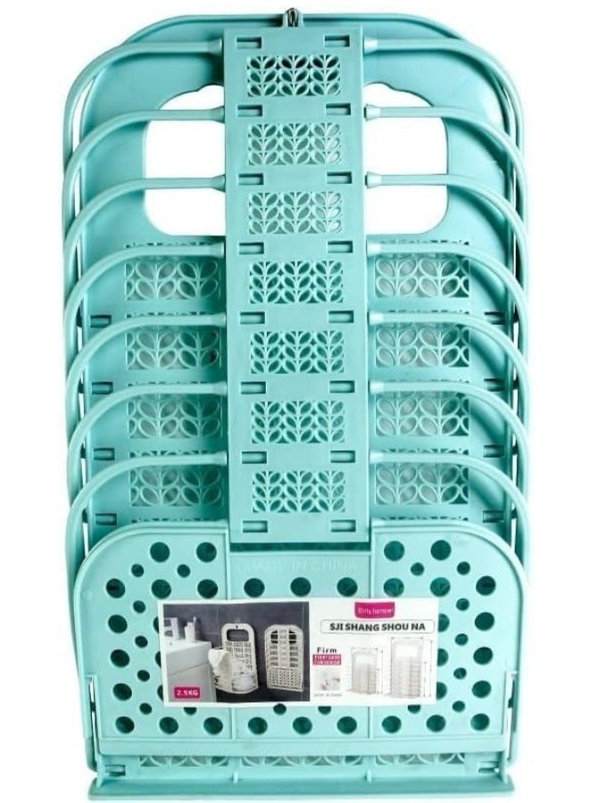 سلة غسيل معلق قابلة للطي مع سلة تخزين بمقبض بلاستيكية لتنظيم ملابس المنزل - ازرق - Image 4