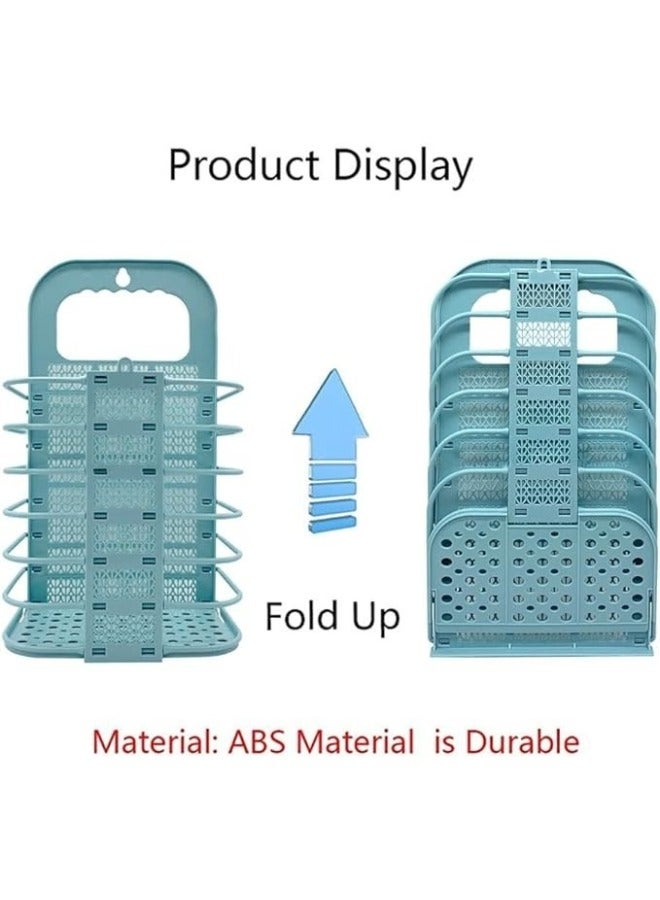 سلة غسيل معلق قابلة للطي مع سلة تخزين بمقبض بلاستيكية لتنظيم ملابس المنزل - ازرق - Image 5